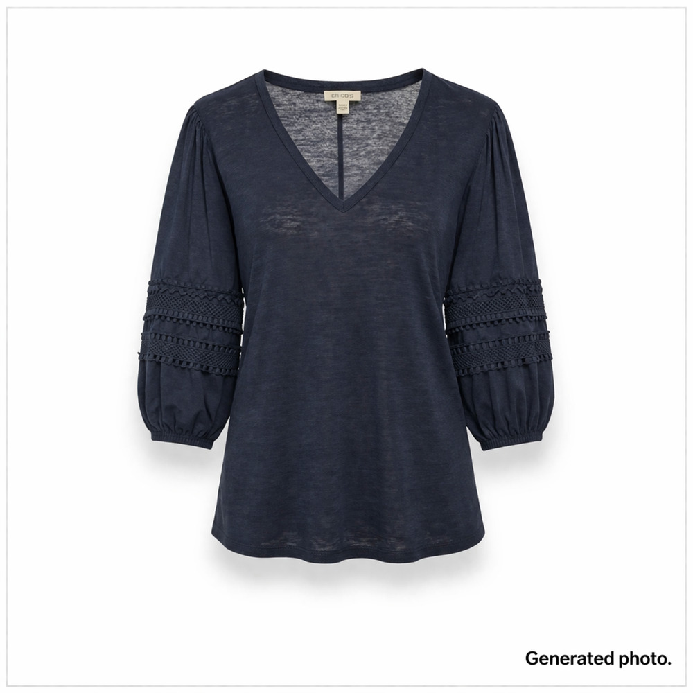 Linen Blouse Puff Sleeve Eyelet Accents Womens Breezy Summer 3X Chicos